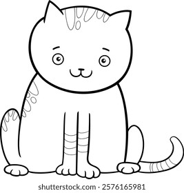 Cartoon illustration of cute tabby kitten animal character coloring page