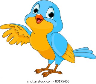 Cartoon  illustration of a cute talking bird