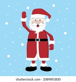 Cartoon illustration of cute traditional Santa Claus character. Vector illustration on light blue background. 