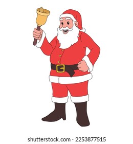 cartoon illustration of cute traditional Santa Claus character holding ringing bell on christmas day