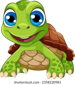 A cartoon illustration of a cute turtle smiling, isolated on a white background illustration