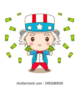 Cartoon illustration of cute Uncle Sam Character spending money