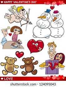 Cartoon Illustration of Cute Valentine's Day and Love Themes Collection Set