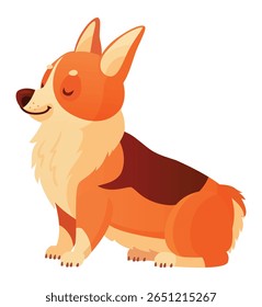 Cartoon illustration of a cute welsh corgi pembroke sitting and smiling, isolated on white background, perfect for pet lovers and animal themes