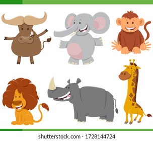 Cartoon Illustration of Cute Wild African Animal Comic Characters Set