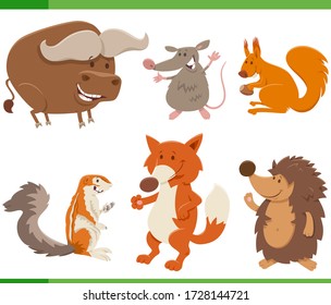 Cartoon Illustration of Cute Wild Animal Comic Characters Set