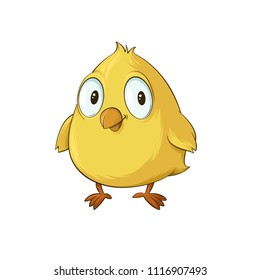 cartoon illustration of  cute yellow chicken character