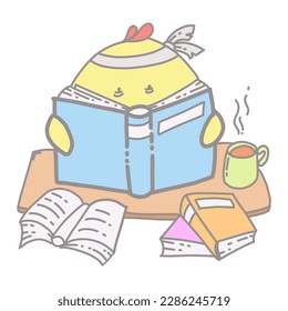 Cartoon illustration of cute yellow chicks studying hard. Suitable for stickers, animated characters, logos, icons, key chains, souvenirs