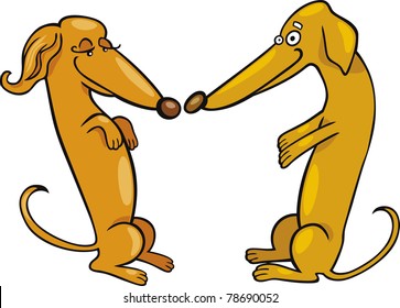cartoon illustration of Dachshund Dogs in Love