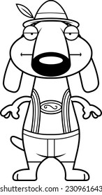 A cartoon illustration of a dachshund in lederhosen looking bored.