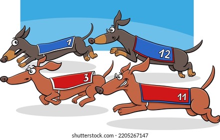 Cartoon illustration of dachshund purebred dogs race