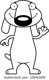 A cartoon illustration of a dachshund waving.