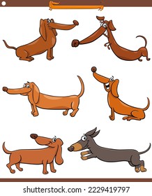 Cartoon illustration of dachshunds purebred dogs comic animal characters set