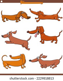 Cartoon illustration of dachshunds purebred dogs funny comic animal characters set