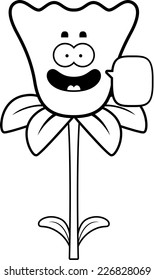 A cartoon illustration of a daffodil talking.