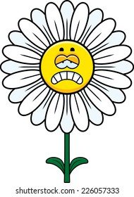 A cartoon illustration of a daisy looking sad.