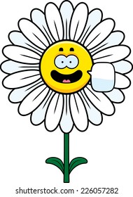 A cartoon illustration of a daisy talking.