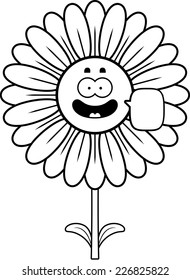 A cartoon illustration of a daisy talking.