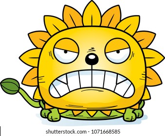 A cartoon illustration of a dandelion lion with an angry expression.