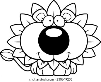 A cartoon illustration of a dandelion lion with a happy expression.