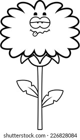 A cartoon illustration of a dandelion looking sick.