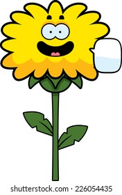 A cartoon illustration of a dandelion talking.
