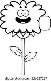 A cartoon illustration of a dandelion talking.