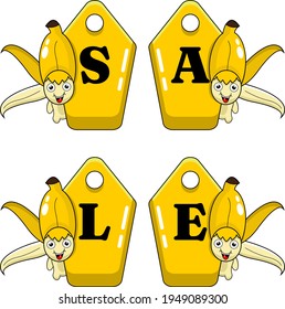 cartoon illustration of decorative peeled banana characters sale