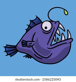 Cartoon illustration of the deep sea fish or black devil fish