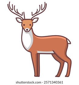 Cartoon illustration of deer vector icon for web design. Reindeer with big antler sign.