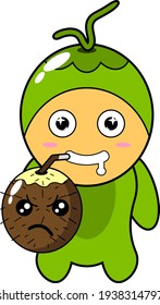 cartoon illustration of delicious coconut mascot character