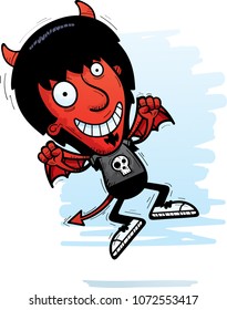 A cartoon illustration of a demon jumping.
