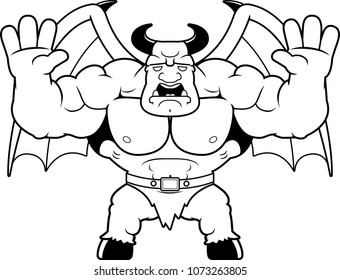 A cartoon illustration of a demon looking scared.