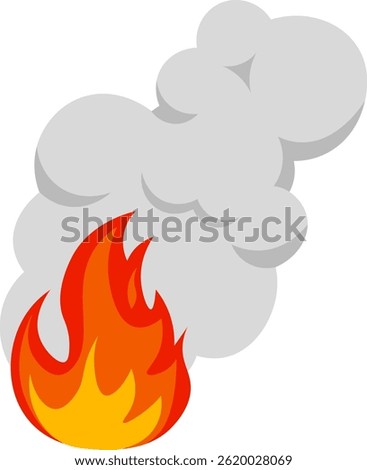 Cartoon illustration depicting a fire blazing intensely, with a thick cloud of smoke billowing upwards, conveying a strong sense of danger and urgency in the scene