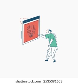 Una ilustración de dibujos animados que muestra a una persona usando la autenticación de huellas dactilares para acceder a un Sitio web.
