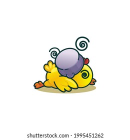 cartoon illustration depicting a unique and cute chick falling