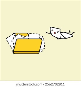 Cartoon illustration depicts a disorganized yellow folder.Vector design. Eps 10.

