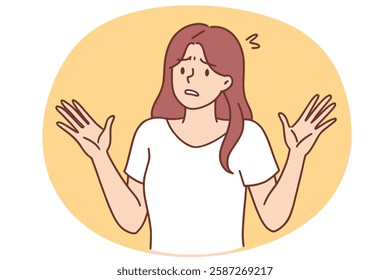 A cartoon illustration depicts a young woman with a confused expression and her hands up in a gesture of uncertainty.