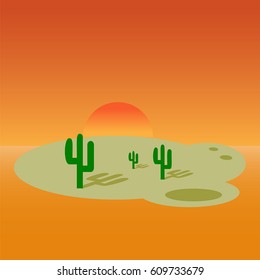 Cartoon illustration of a desert background with cactuses