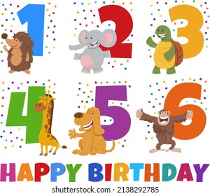 Cartoon illustration Design of the birthday greeting cards set for children with happy animals