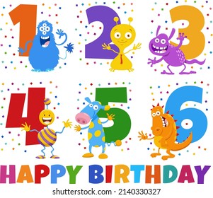 Cartoon Illustration Design Birthday Greeting Cards Stock Vector ...