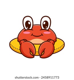 cartoon illustration design of a cute and kawaii crab riding a buoy