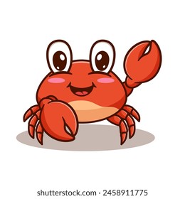 cartoon illustration design of a cute and kawaii crab saying hello