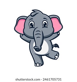 Cartoon illustration design of a cute and kawaii elephant standing up