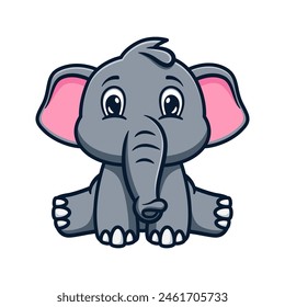 cartoon illustration design of a cute and kawaii elephant sitting down