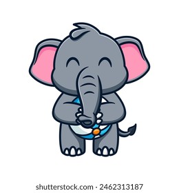 cartoon illustration design of a cute and kawaii elephant holding a beach ball