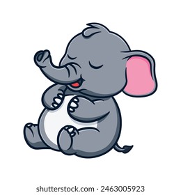 cartoon illustration design of a cute and kawaii elephant falling asleep from overeating