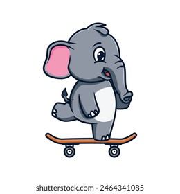 cartoon illustration design of a cute and kawaii elephant skateboarding
