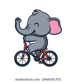 diseño de ilustración de dibujos animados de un lindo y kawaii elefante jugando bicicleta
