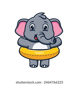 cartoon illustration design of a cute and kawaii elephant wearing a swimming float